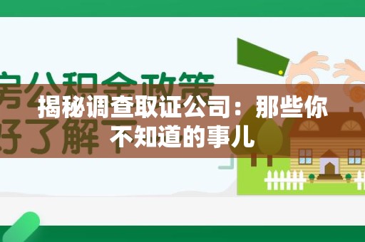 萍乡揭秘调查取证公司：那些你不知道的事儿